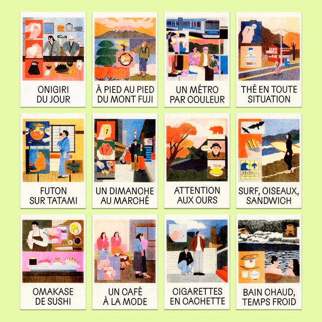 Un voyage en 12 images, série de 12 cartes (risographie format A5)