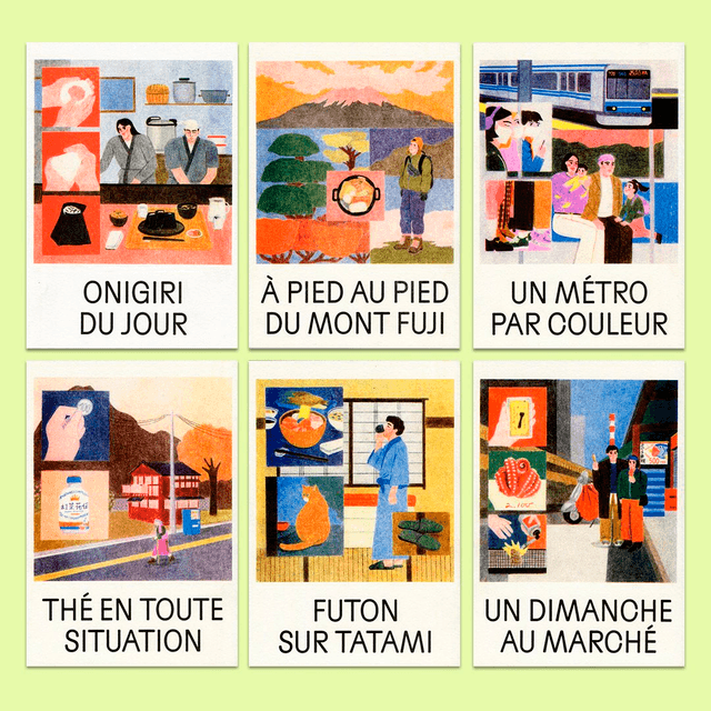 Un voyage en 12 images, série de 12 cartes (risographie format A5)