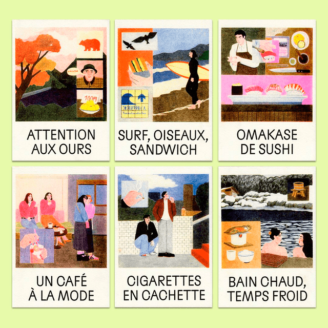 Un voyage en 12 images, série de 12 cartes (risographie format A5)