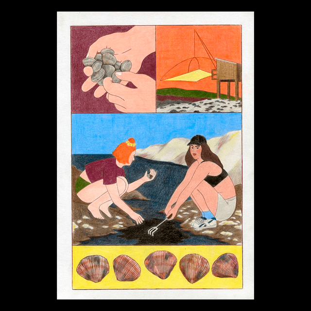 La pêche aux palourdes, dessin original format A4